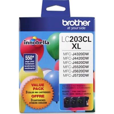 Brother LC2033PKS OEM XL HY Ink Cartridge, Box of 3, 550 pages, Cyan, Magenta, Yellow