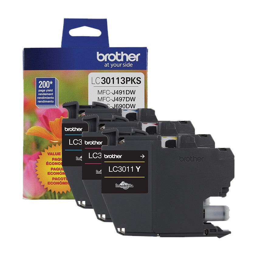 Brother LC3011 3PKS OEM Ink Cartridge Set, C/M/Y