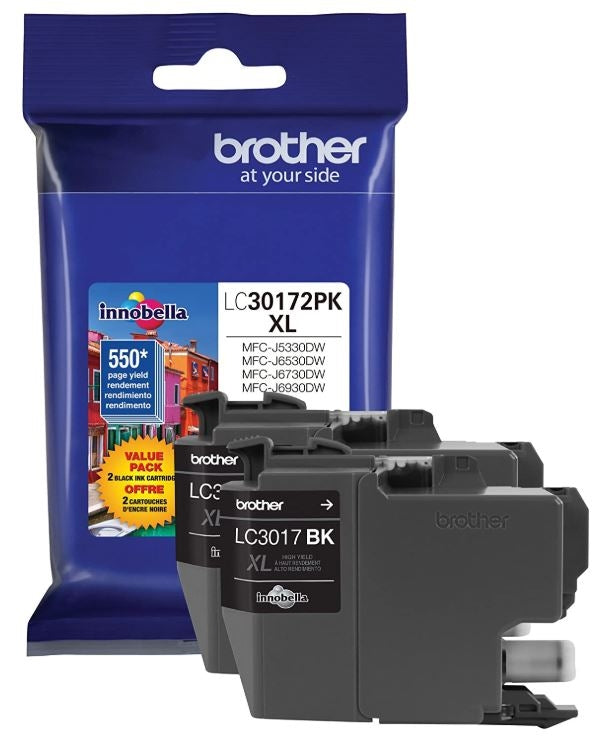 Brother LC3017 2PK OEM HY Ink Dual Pack, Black
