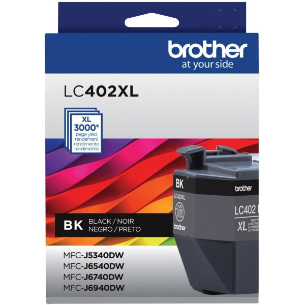 Brother LC402XLBKS OEM HY Ink Cartridge, 3K Pages, Black