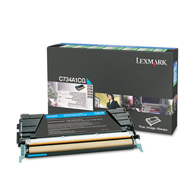 Lexmark C734A1CG OEM Toner Cartridge, Return Program, 6K pages, Cyan