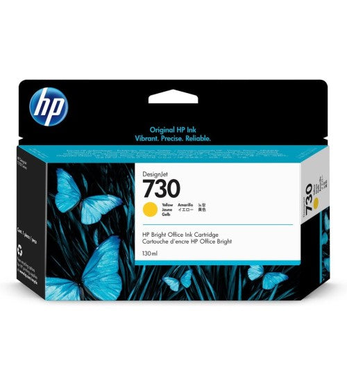 HP 730 P2V64A OEM Ink Cartridge, Yellow, 130ml