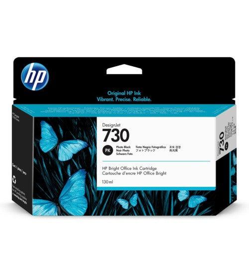 HP 730 P2V67A OEM Ink Cartridge, Photo Black, 130ml