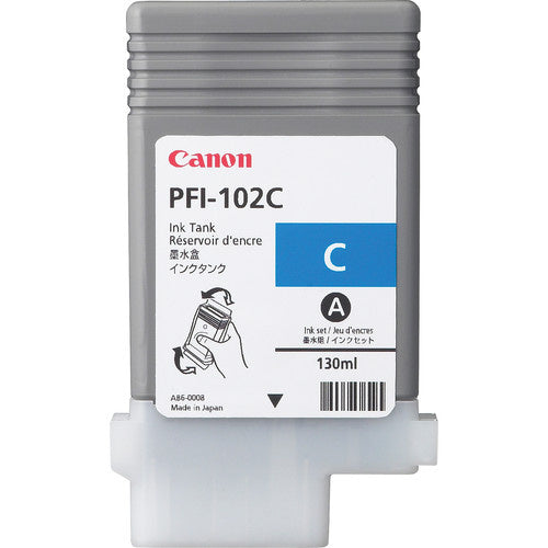 Canon PFI-102C 0896B001AA OEM Ink Tank, 130 mL, Cyan