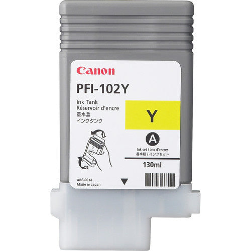 Canon PFI-102Y 0898B001AA OEM Ink Tank, 130 mL, Yellow
