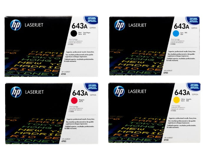 HP 643A Q5950A OEM Toner Set, B/C/M/Y