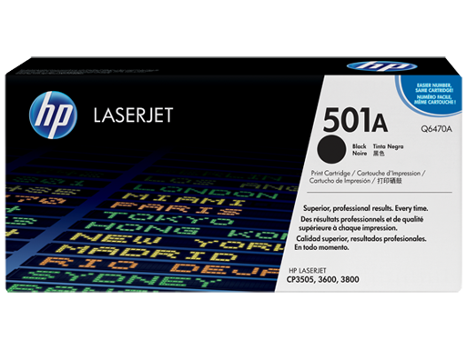 HP 501A Q6470A OEM Toner Cartridge, 6K pages, Black,