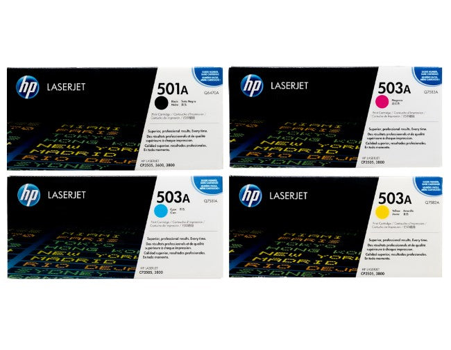 HP 501A / HP 503A Q6470A OEM Toner Set, B/C/M/Y