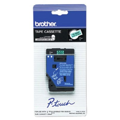 Brother TC8001 OEM .5" X 25.2' Laminated Label Tape, Black on Green