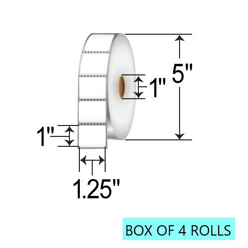 1.25" X 1" Thermal Transfer Labels, 2.3K Per Roll, 5" OD, 1" Core