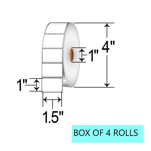1.5" X 1" Thermal Transfer Labels, 1.31K Per Roll, 4” OD, 1” Core