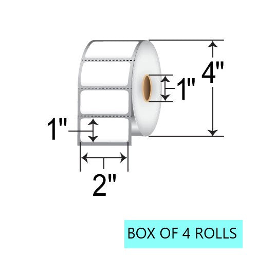 2" X 1" Thermal Transfer Labels, 1.4K Per Roll, 4” OD, 1” Core