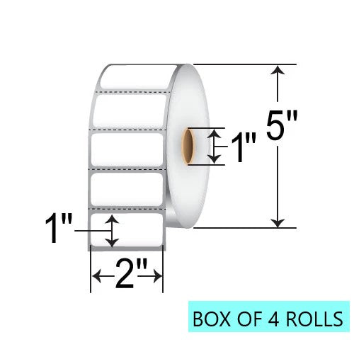 2" X 1" Thermal Transfer Labels, 2.3K Per Roll, 5" OD, 1" Core