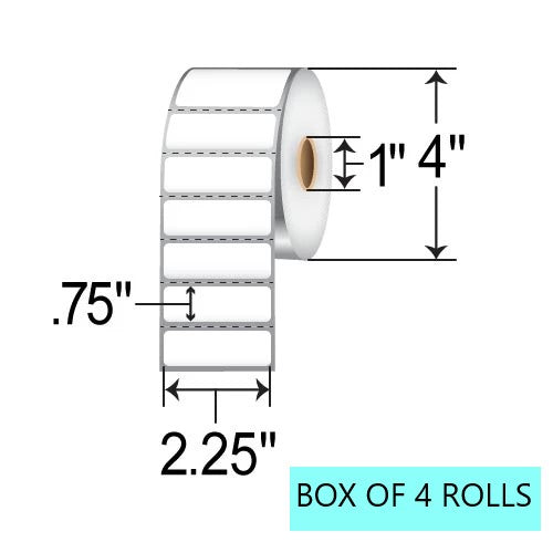 2.25" X 0.75" Thermal Transfer Labels, 3K Per Roll, 4” OD, 1” Core