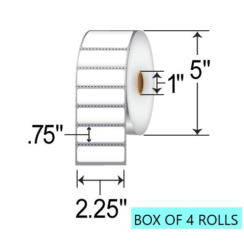 2.25" X .75" Thermal Transfer Labels, 2.3K Per Roll, 5" OD, 1" Core