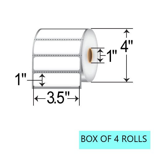 3.5" X 1" Thermal Transfer Labels, 1.31K Per Roll, 4” OD, 1” Core