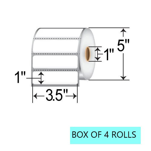 3.5" X 1" Thermal Transfer Labels, 2.3K Per Roll, 5" OD, 1" Core