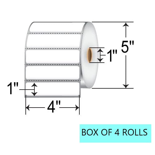 4" X 1" Thermal Transfer Labels, 2.3K Per Roll, 5" OD, 1" Core