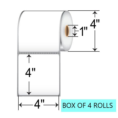 4" X 4" Thermal Transfer Labels, 375 Per Roll, 4” OD, 1” Core