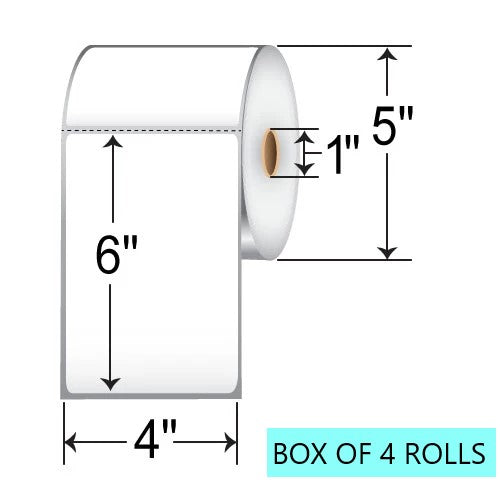 4" X 6" Thermal Transfer Labels, 450 Per Roll, 5" OD, 1" Core