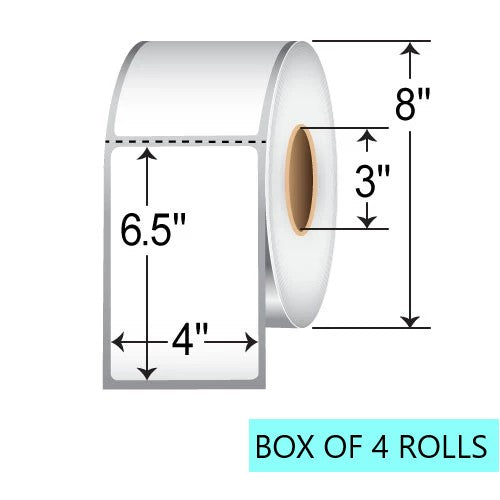4" X 6.5" Thermal Transfer Labels, 900 Per Roll, 8" OD, 3" Core