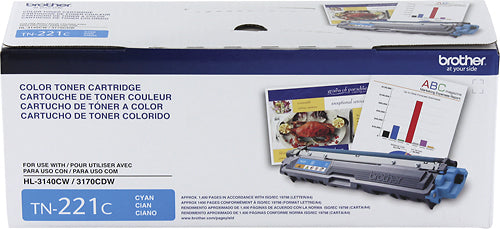 Brother TN-221C OEM Toner Cartridge, 1400 pages, Cyan