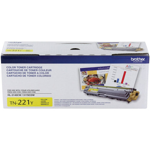 Brother TN-221Y OEM Toner Cartridge, 1400 pages, Yellow