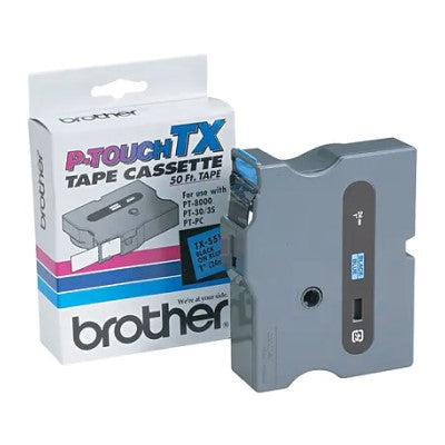 Brother TX5511 OEM 1" X 50' Laminated Label Tape, Black on Blue