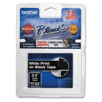 Brother TZE345 OEM .75" X 26.2' Laminated Label Tape, White on Black