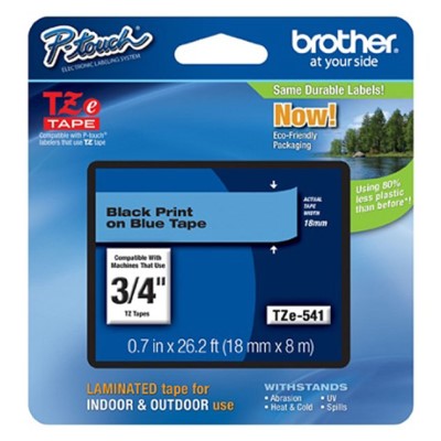 Brother TZE541 OEM .75" X 26.2' Laminated Label Tape, Black on Blue