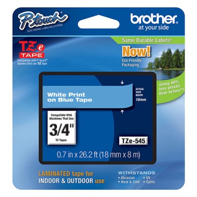 Brother TZE545 OEM .75" X 26.2' Laminated Label Tape, White on Blue