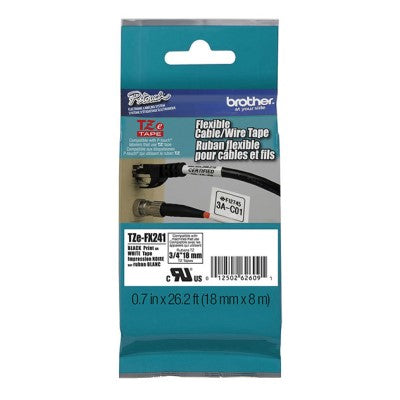 Brother TZEFX241 OEM .75" X 26.2' Flexible ID Super Adhesive Industrial Label Tape, Black on White