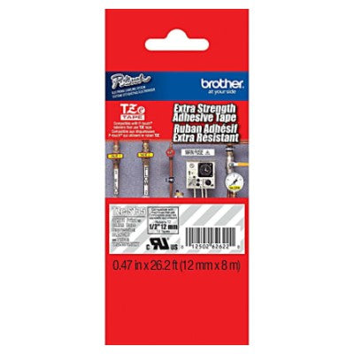 Brother TZES135 OEM 1.5" X 26.2' Extra Strength Super Adhesive Industrial Label Tape, White on Clear