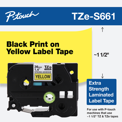 Brother TZES661 OEM 1.5" x 26.2' Label Tape, Black on Yellow