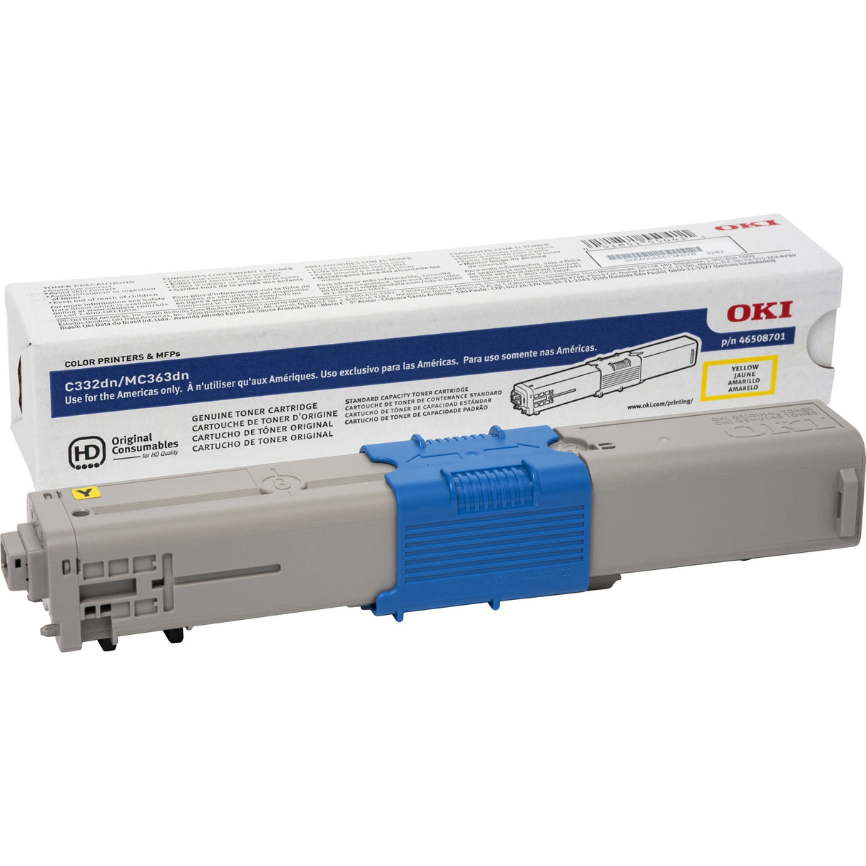Okidata 46508701 OEM Toner Cartridge, 3K pages, Yellow