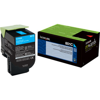Lexmark 80C10C0 801C OEM Toner Cartridge, 1K pages, Cyan