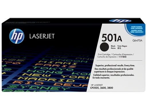 HP 501A Q6470A OEM Toner Cartridge, 6K pages, Black,