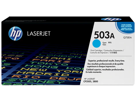 HP 503A Q7581A OEM Toner Cartridge, 6K pages, Cyan