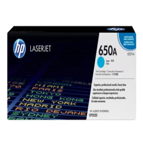 HP 650A CE271A OEM Toner Cartridge, 15K pages, Cyan