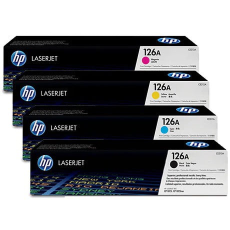 HP 126A OEM Toner Set, Contains B/C/M/Y.