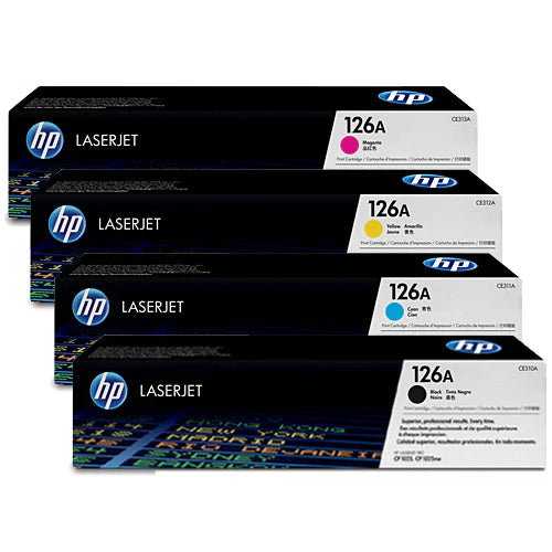 HP 126A OEM Toner Set, Contains B/C/M/Y.