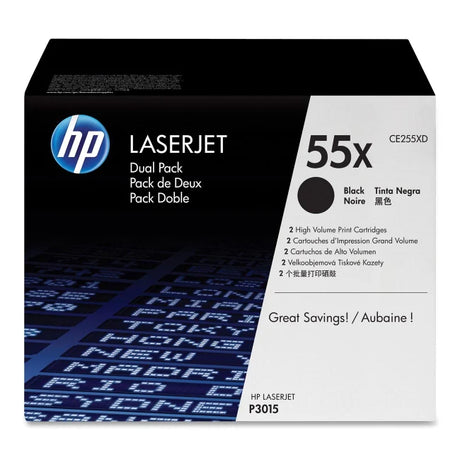 HP 55X CE255X OEM HY Toner Dual Pack, 2 x 12.5K Pages, Black