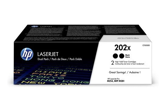 HP 202X CF500XD OEM HY LaserJet Toner Dual Pack, 2 x 3.2K Pages, Black