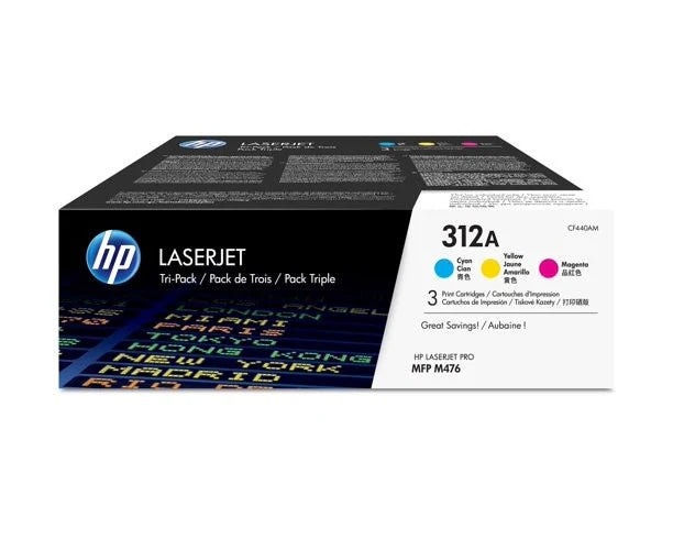 HP 312A CF440AM OEM LaserJet Toner Cartridge Color Set, 3 x 2.7K Pages, C/M/Y