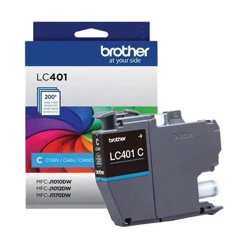 Brother LC401C OEM Ink Cartridge, 200 Pages, Cyan