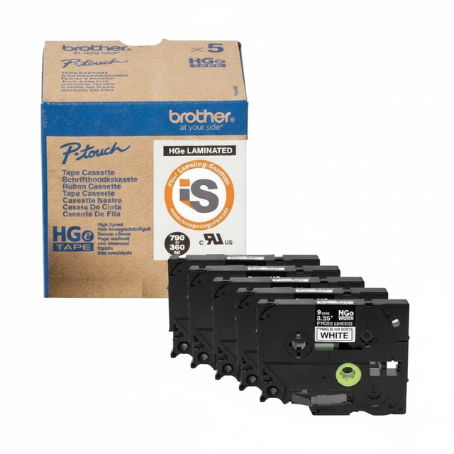 Brother HGES241 5PK .7" X 26.25' Extra Strength Adhesive Label Tape, 5PK, Black on White