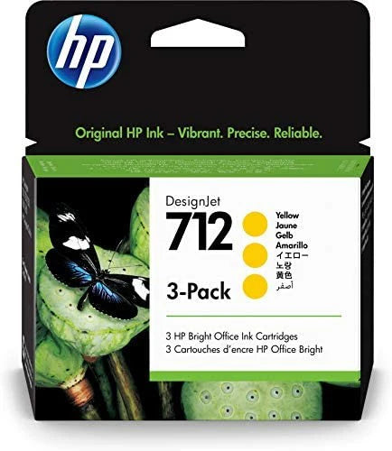 HP 712 3ED79A OEM Ink Cartridge, 3 Pack, Yellow