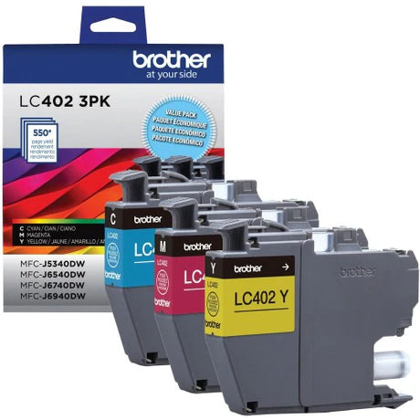Brother LC402 3PK OEM Ink 3 Pack, C/M/Y