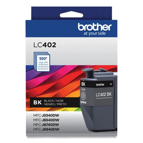 Brother LC402BKS OEM Ink Cartridge, 550 Pages, Black