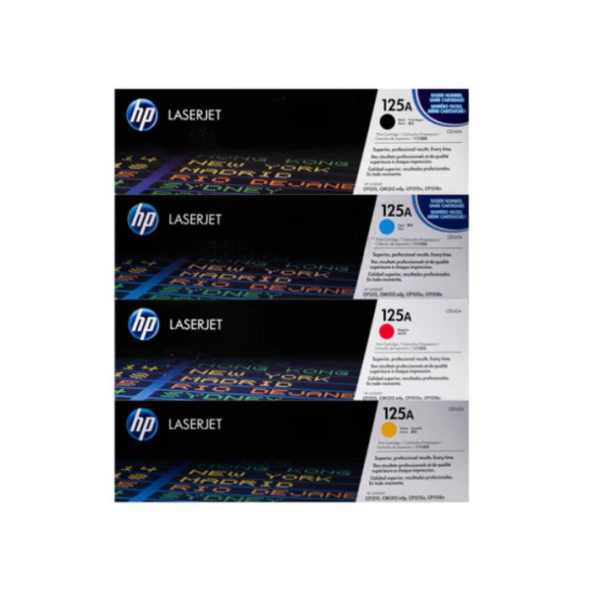 HP 125A OEM Laser Toner Set, B/C/M/Y